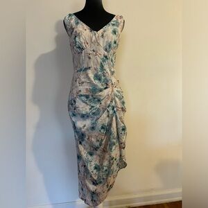 Floral print  midi dress with roughed front and thigh split